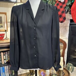 Vintage 80s Pierre Cardin Boutique Size 8 Black Collar Sheer Blouse Classy